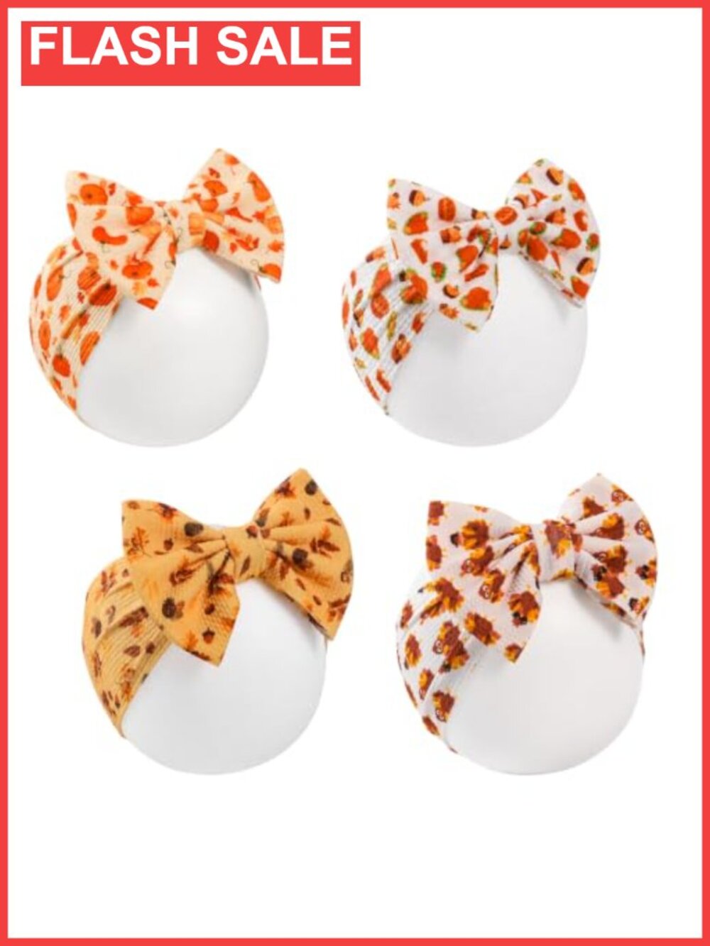 4 Pc Thanksgiving Bow Baby Girl Headbands Soft Polyester Newborn Hair Bows